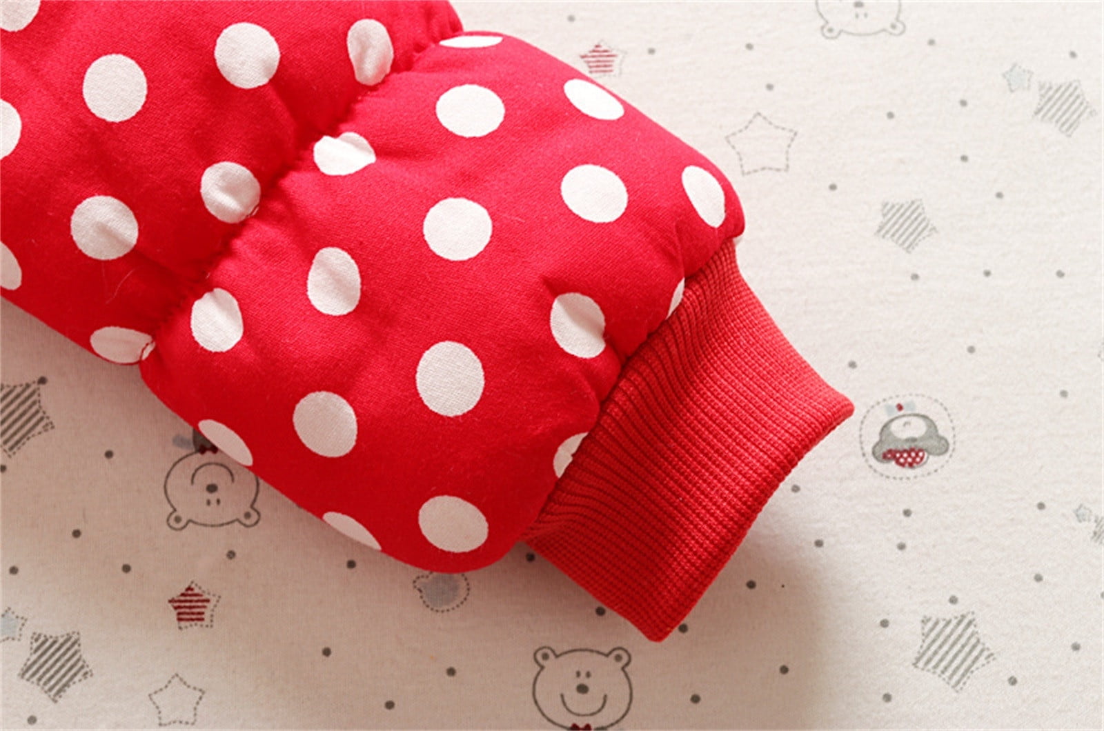 3D Ear Polka Dot Long-sleeve Baby Thick Fleece Hooded Coat Jacket with Scarf