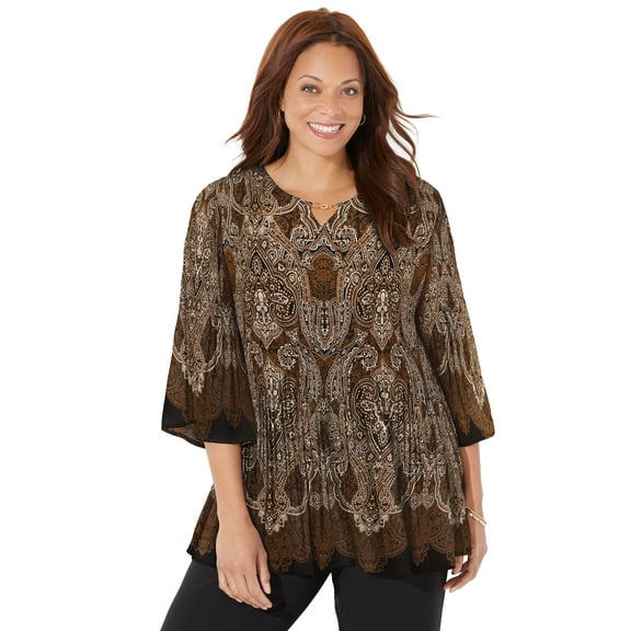 Catherines Women's Plus Size Petite Affinity Chain Pleated Blouse