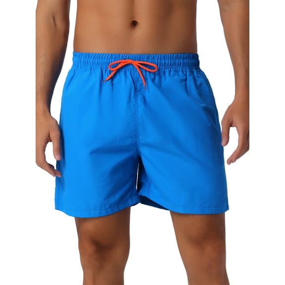 INSPIRE CHIC Men's Solid Summer Drawstring Waist Mesh Liner Back Pocket Swim Shorts 28 Blue