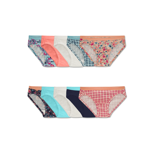 Fruit Of The Loom Girls 10 Pack Assorted Cotton Bikini, 4, Assorted