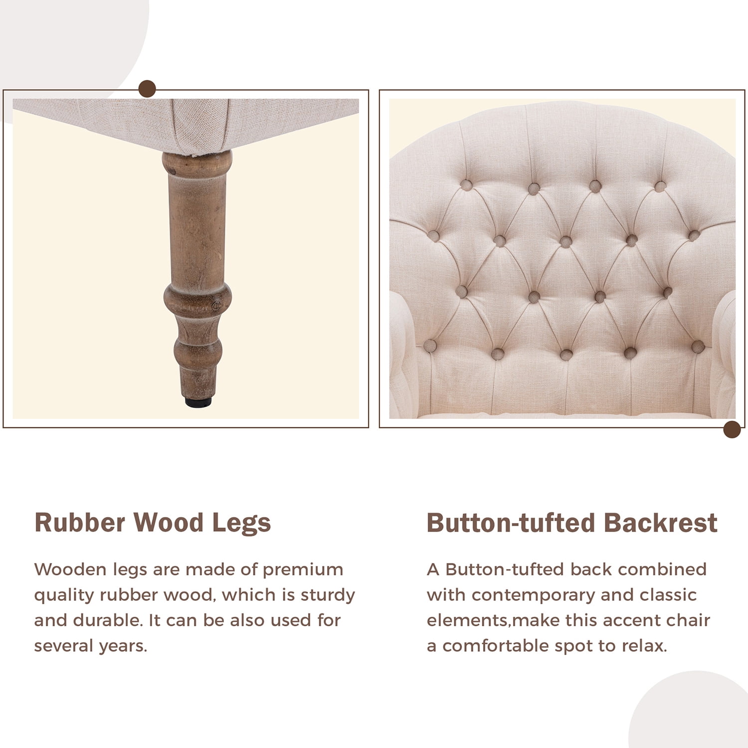 Kadyn Upholstered Chair Set, Mid Century Modern Chair with Ottoman, Button-Tufted Linen Living Room Chair for Living Room Bedroom, Beige
