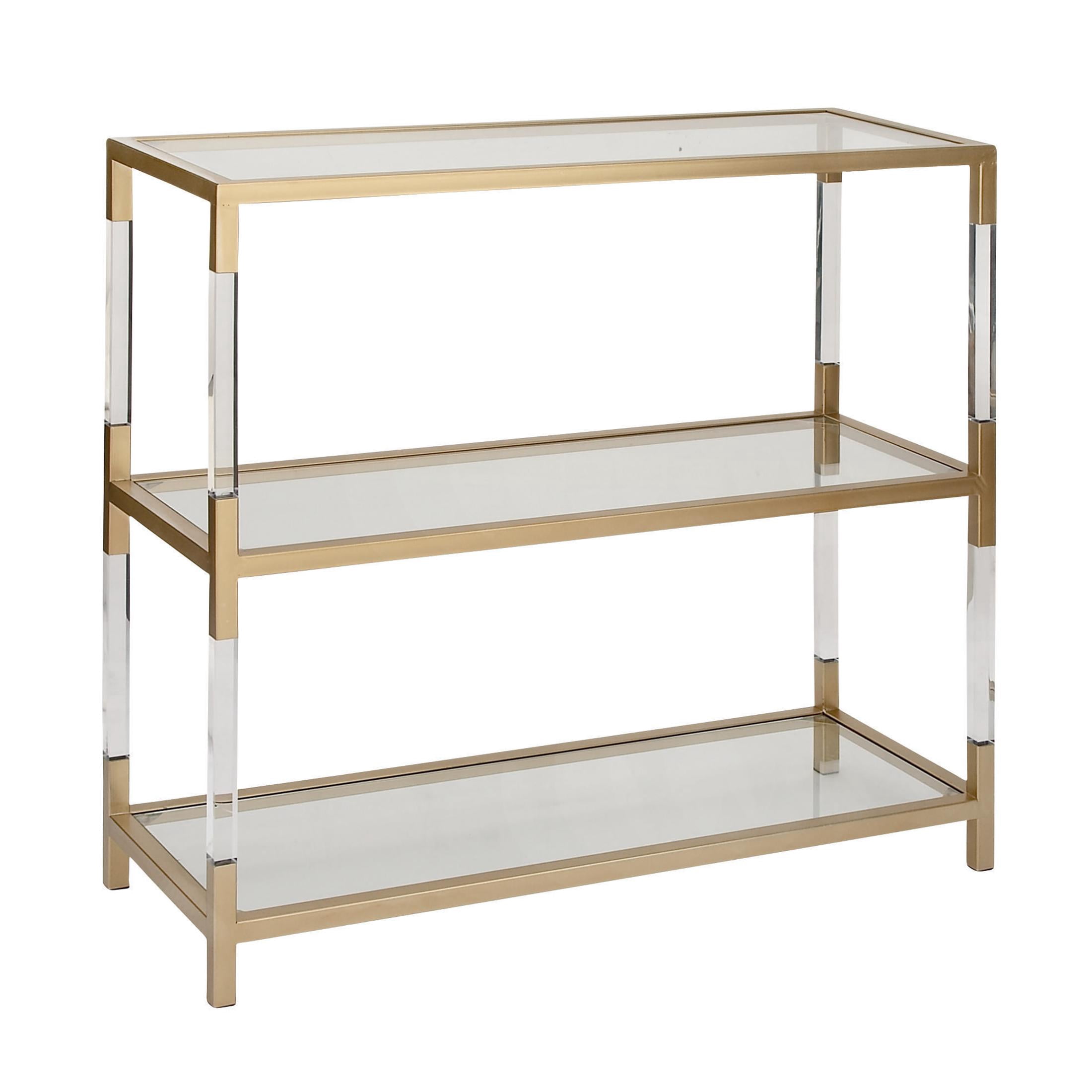 DecMode 38" x 36" Gold Metal 2 Shelf Console Table with Clear Glass Top and Acrylic Legs, 1-Piece