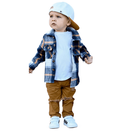 

Peyakidsaa 6M-4T Toddler Baby Boy Girl Autumn Coat Plaid Print Long Sleeve Button Down Pocketed Shirt Jacket Tops Coats