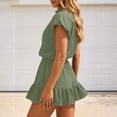 thumbnail image 5 of ClodeEU Women's V Neck Puff Sleeve Romper with Pleated Button and Drawstring Waist ,Casual Jumpsuit Dress Green,Womens Plus M, 5 of 6