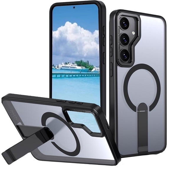 for Samsung S25 FE Magnetic Case,Invisible Adjustable Kickstand,Compatible with MagSafe,Military Grade Protection Clear Matte Cover for Galaxy S25 FE 6.7"(Black)