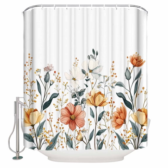 Small Stall Shower Curtain 36x72 Inch Narrow Half Size Spring Flower Bath Curtains Bathroom Decor Pastoral Summer Botanical Floral Waterproof Fabric Shower Curtain Set with Hooks 36 Inch
