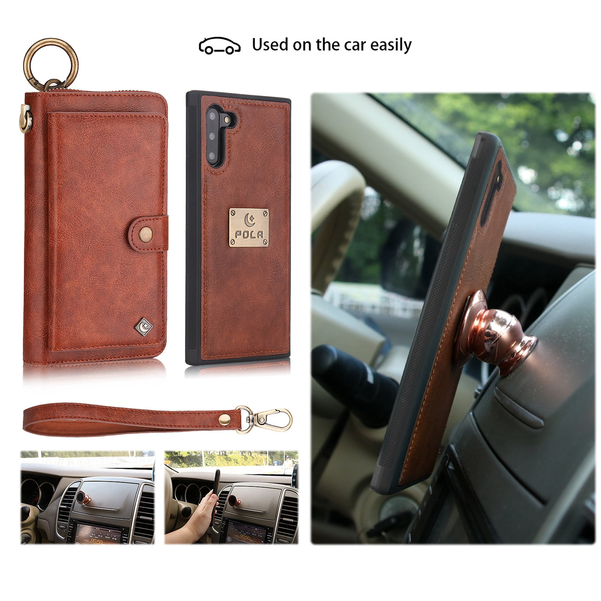 Samsung Galaxy Note 10 6.3 inch Wallet Detachable Case, Dteck Zipper Purse Phone Case Multi-functional Folio Flip Leather Removable Magnetic Back Cover For Samsung Galaxy Note10,Brown