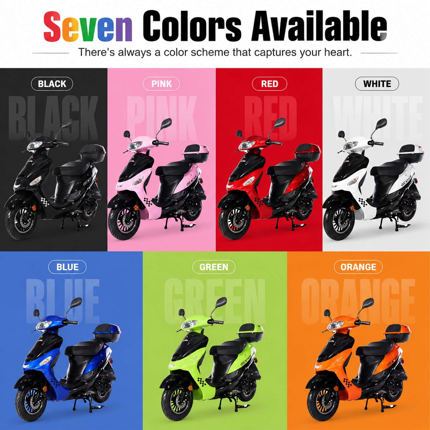 X-Pro Brand New 50 Moped 49.6cc Gas Moped Scooter Milos with Rear Trunk, 10" Aluminum Wheels! (Red)