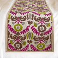 thumbnail image 2 of The HomeCentric King / Queen / Twin Chartreuse & Berry Decorative Bed Runner Queen 74"x18" Bed Runner WITHOUT Pillow Cover, Pearls, Jute Lace Border Bed Scarf on Cotton fabric - Folk Floral, 2 of 5