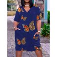thumbnail image 2 of Lovelywholesale Women's Plus Size Casual V Neck Butterfly Print Deep Blue Knee Length Dress, 2 of 2