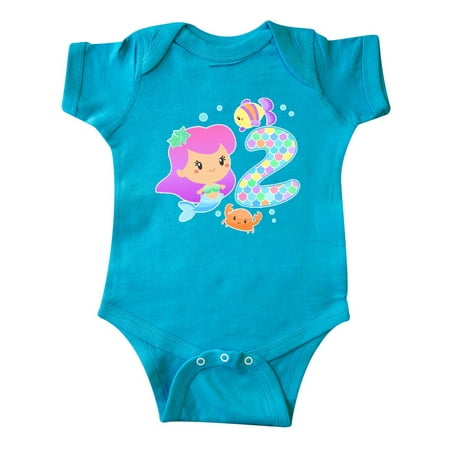 

Inktastic Second Birthday Mermaid with fish and crab Gift Baby Girl Bodysuit