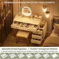 thumbnail image 3 of Homieasy White Vanity Desk with Mirror and Lights, Modern Makeup Vanity Table Set with 6 Storage Drawers and Cushioned Stool for Bedroom, Dressing Table with Divided Organizers for Women , White, 3 of 9