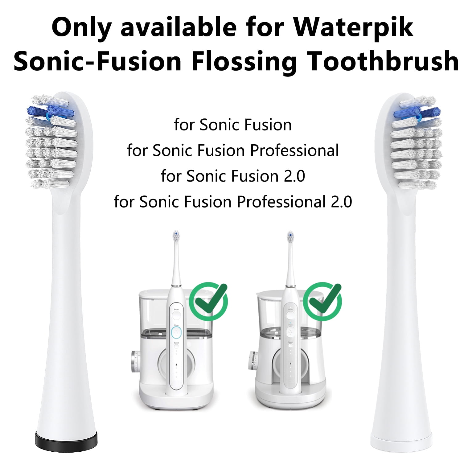 Replacement Toothbrush Heads for Waterpik Sonic-Fusion Electric Toothbrush, Fits SF 01/02/03/04, 4 Pack