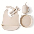 thumbnail image 1 of Baby Feeding Set Silicone Feeding Set Shallow Tray Kitten Design Baby Silicone Tableware, Toddler Eating Utensils, With Suction Cup, Shallow Tray Bib Soft Spoon Fork Cup, Tough Tableware Set, Edible G, 1 of 5
