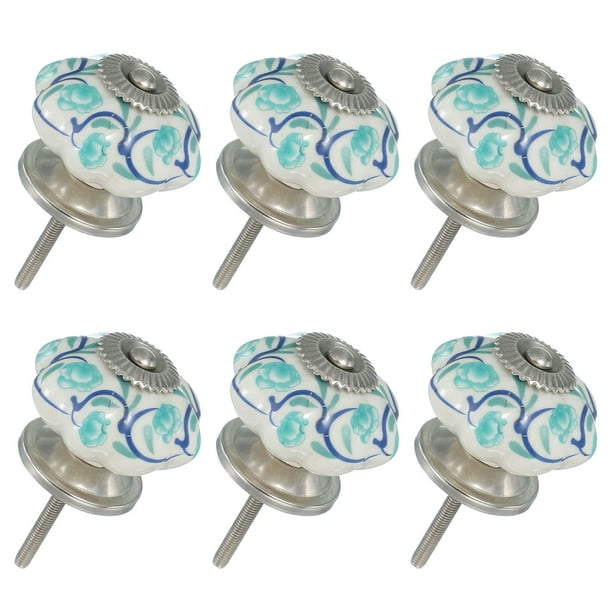 6 Paquetes de Perillas de Cerámica, Perillas de Cerámica en Forma de Calabaza con Tornillo para Cajones de Closet, Armario y Vestidor, Blanco/Azul/Verde Claro