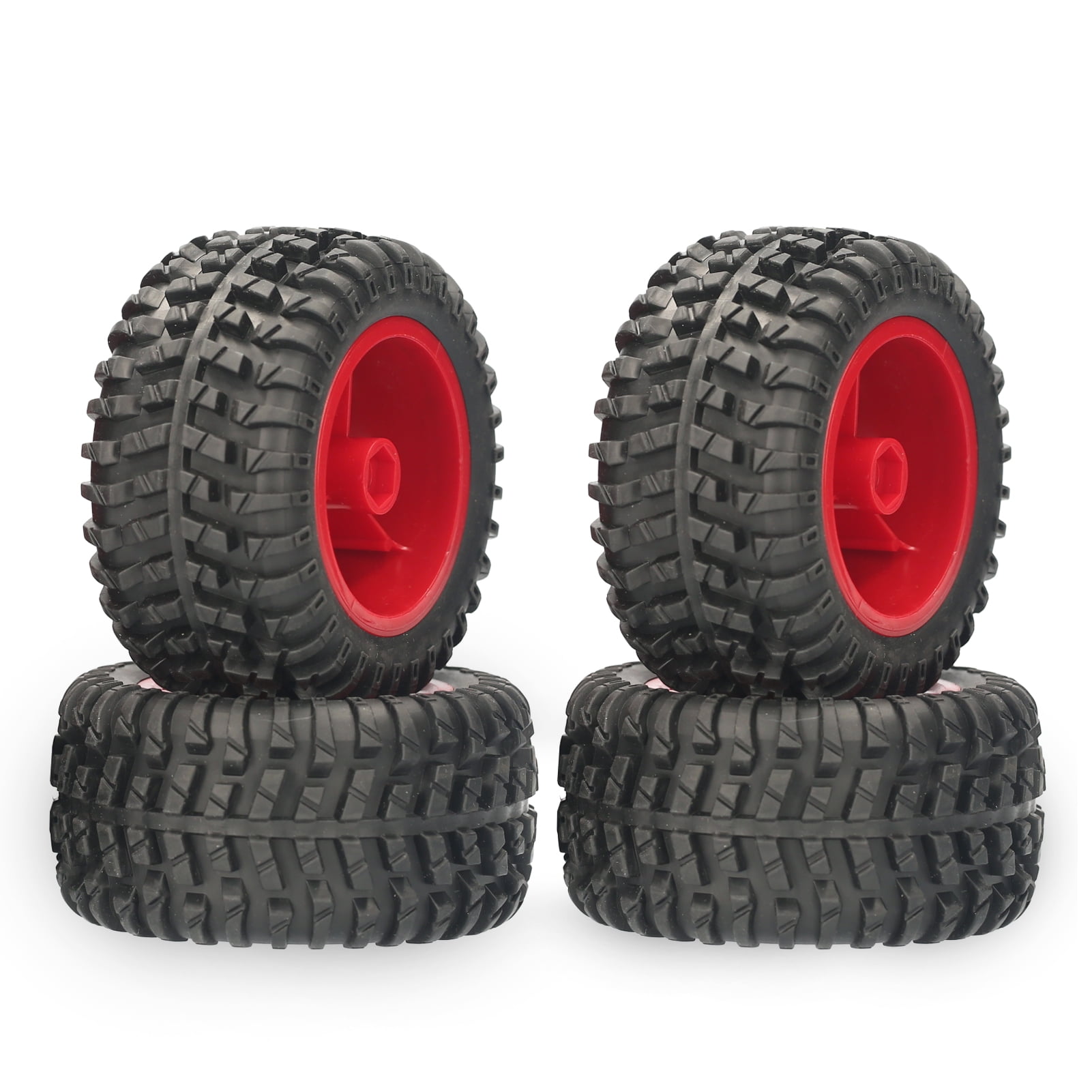4x RC1:10 Rock Crawler Green Plastic 12 Spoke Wheel Rims 12mm Hex Rubber Tires 