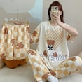 thumbnail image 1 of Conjunto de pijamas de dibujos animados de verano para mujer, pantalones largos de manga corta tipo algodón, ropa para el hogar de estilo lindo, traje de tres piezas, ropa de dormir, 1 of 5