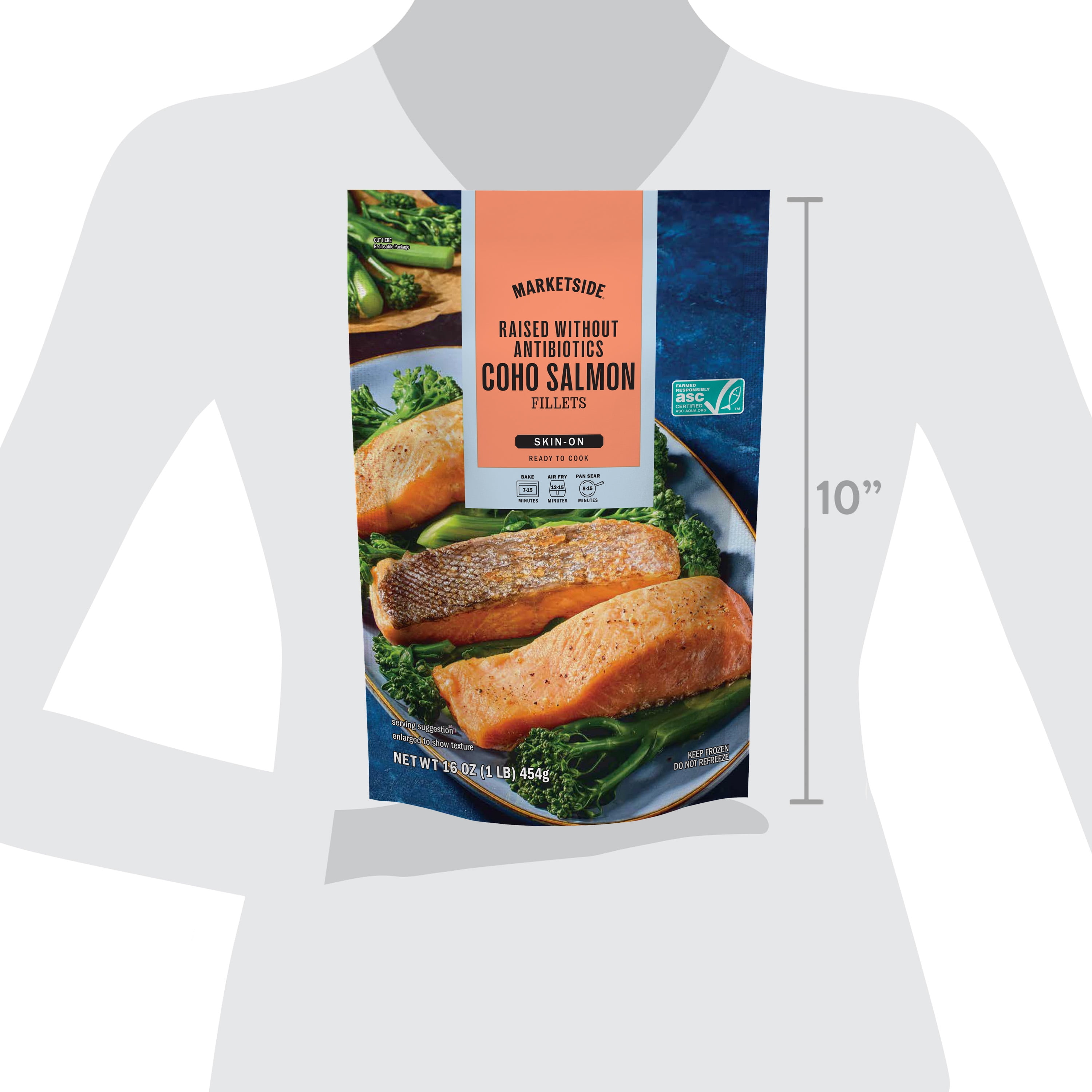 Marketside Coho Salmon Skin on Fillet, Raised Without Antibiotics, 1 lb Bag (Frozen)