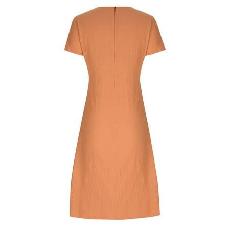 

YanHoo Women s Plus Size Dresses Buttons Double Pockets Short Sleeve Midi Dress Loose Solid Casual T-shirt Dress