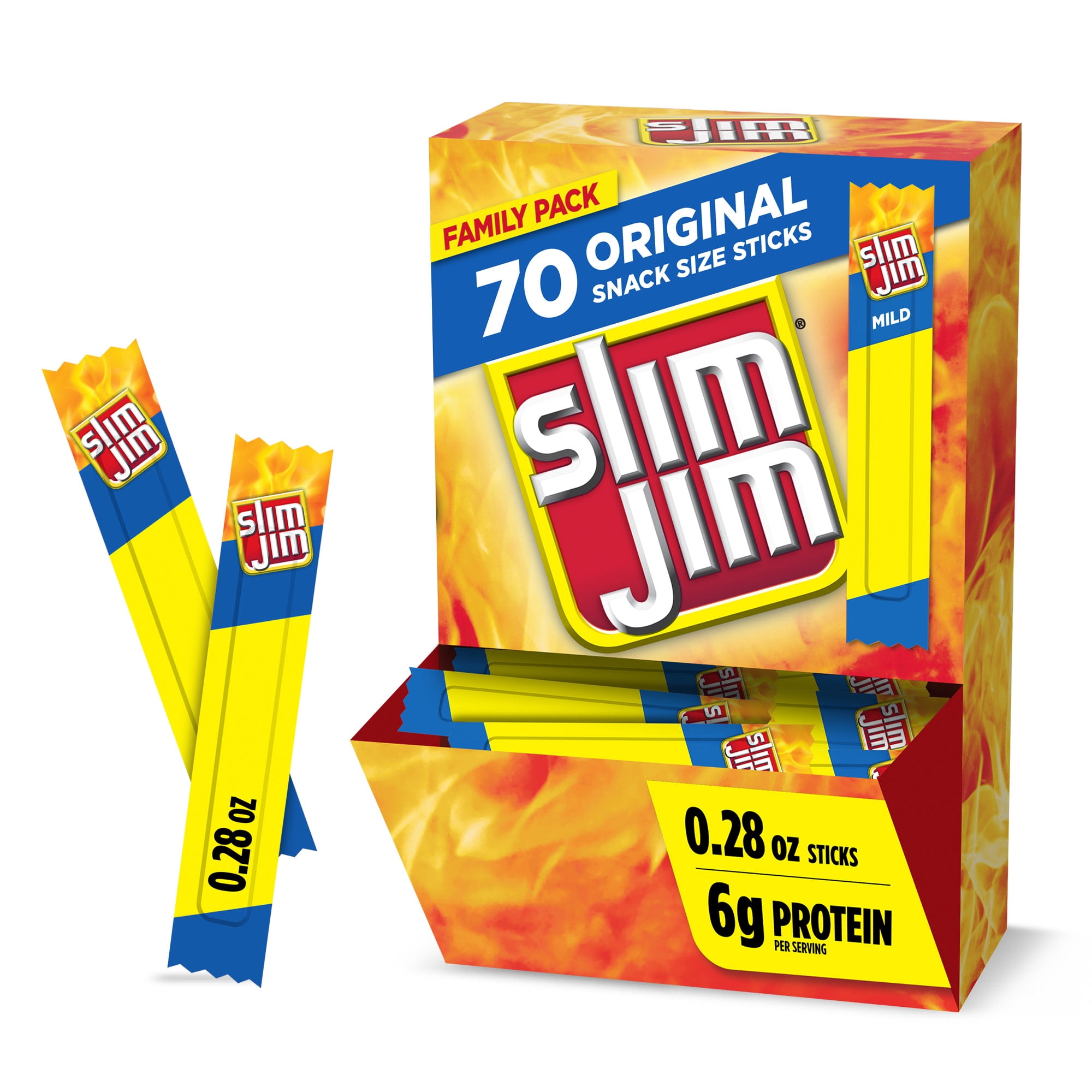 Slim Jim Smoked Jerky Meat Snack Sticks, Mild Flavor, 6g Protein Per Serving, 0.28 oz. (70-Count)