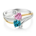 thumbnail image 2 of Gem Stone King 925 Silver and 10K Yellow Gold Ring Heart Shape Pink Moissanite and Topaz London Blue (1.07 Cttw, Size 6), 2 of 3