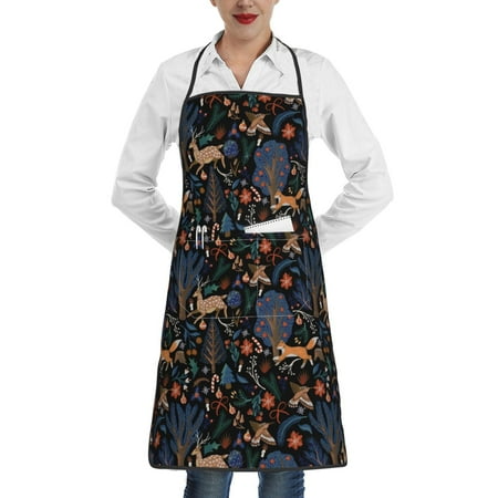

Rocae fall fox deer bird for Kitchen Aprons for Women Adjustable Cooking Kitchen Chef Apron for Men with Pockets