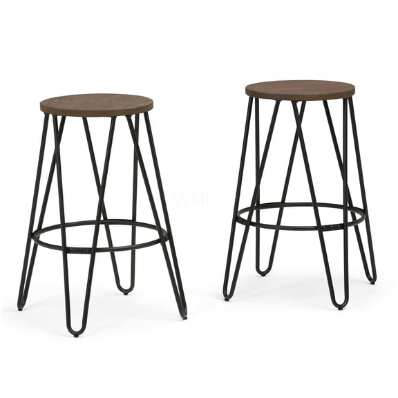 26 Inch Counter Height Stools Set of 2, Industrial Metal Bar Stools with Solid Wood Seat, Dark Brown and Black Finish for Kitchen Island, Dining or Bar