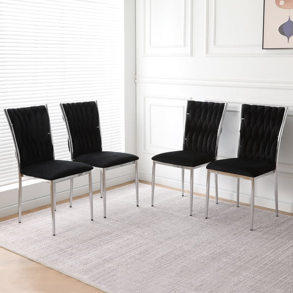 Set of 4 Modern Black Velvet Dining Chairs, Electroplated Metal Legs, Suitable for Dining Room, Kitchen & Bedroom