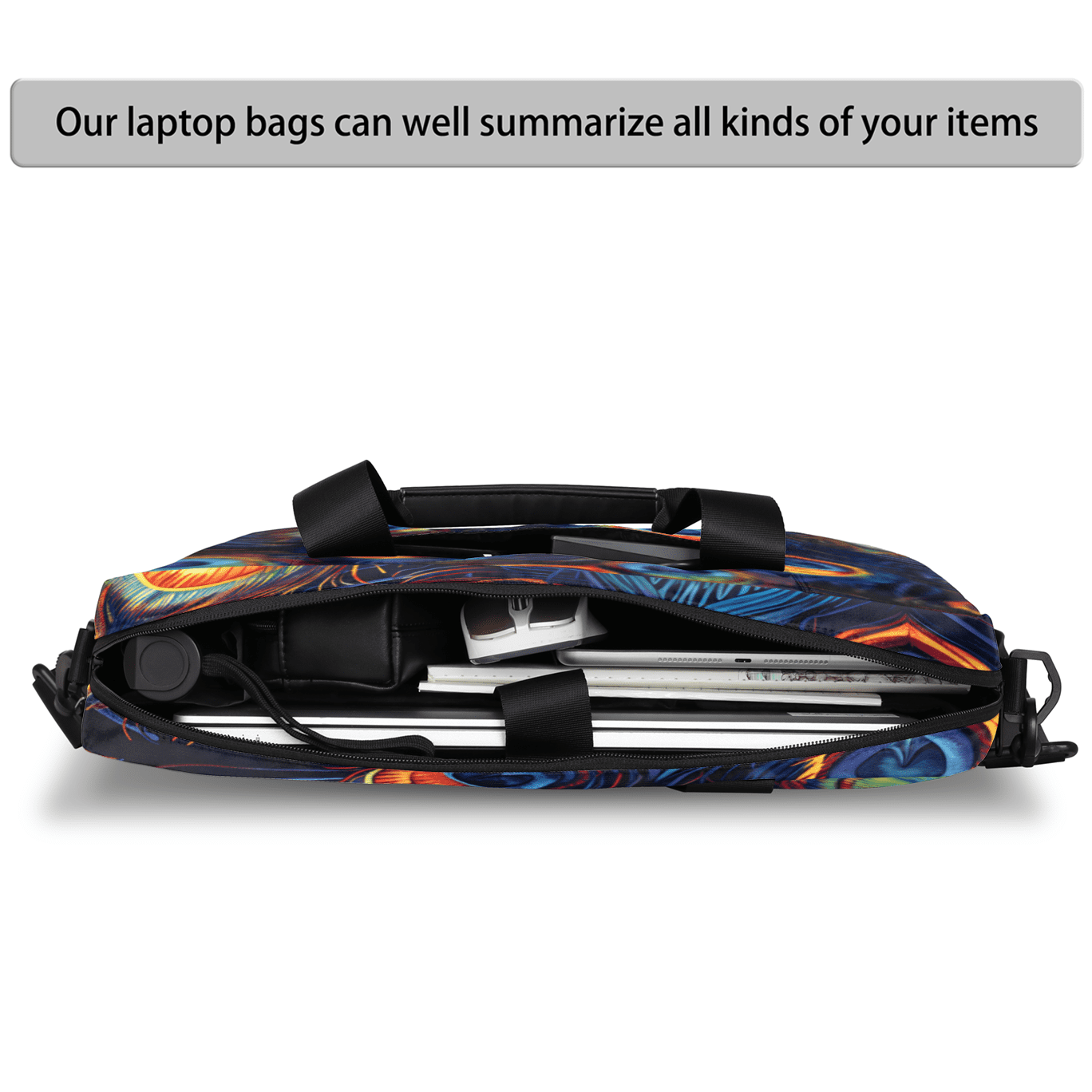 Herdesigns Wild Animal Peacock Feather Laptop Bag for Women Men, Computer Case Briefcase Messenger Bags, 15-15.6 inch Laptop Sleeve Shoulder Bag