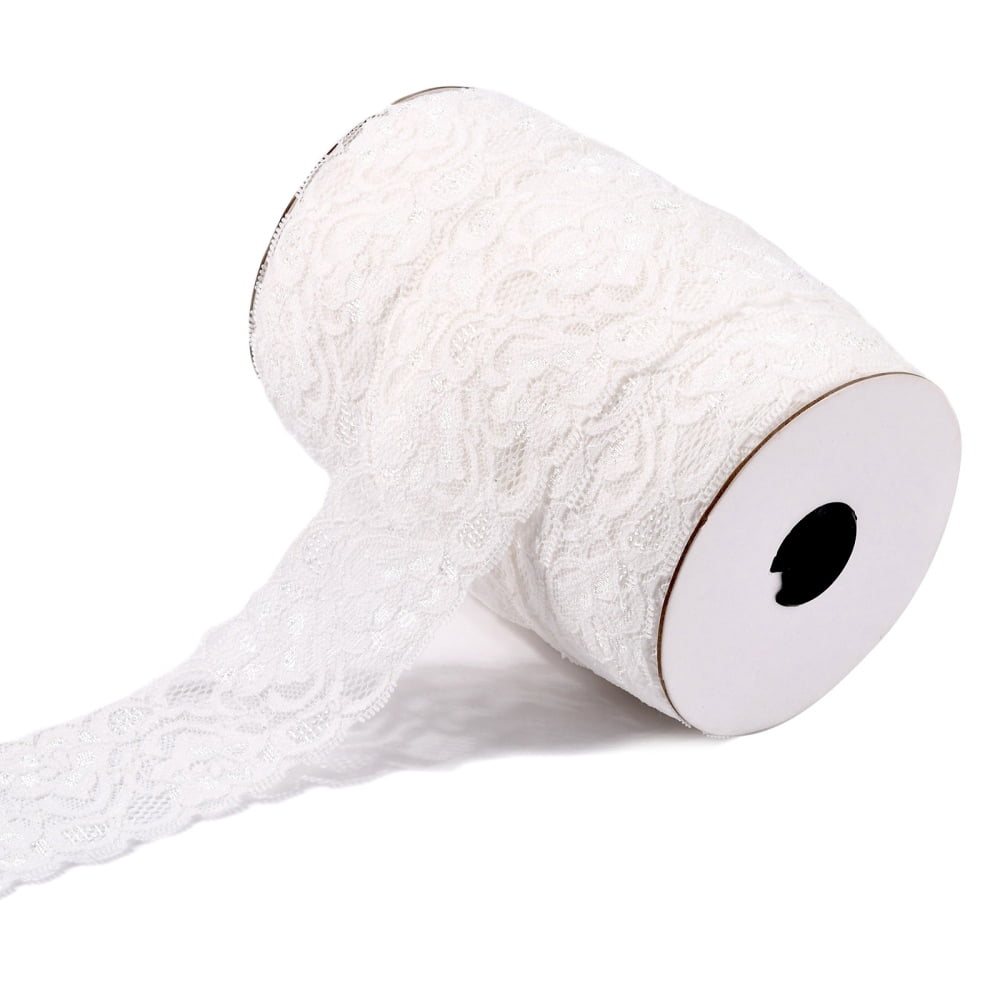 Lace Trim Nylon Stretch Ribbon for Jewelry Making White 2 inch(52mm) about 100yards/roll(91.44m/roll)