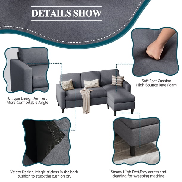 Walsunny Convertible Sectional Sofa Couch L-Shaped Couch with