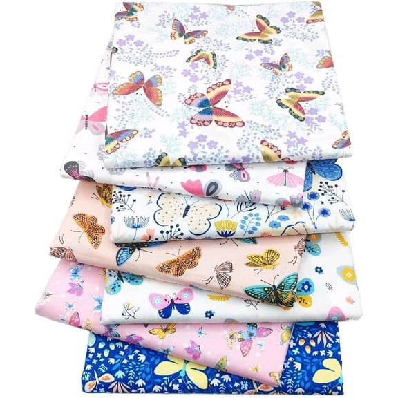 8PCS Cotton Fat Quarters 20" x 20" Butterfly Pattern Fabric Squares for Quilting, Crafting, DIY Projects