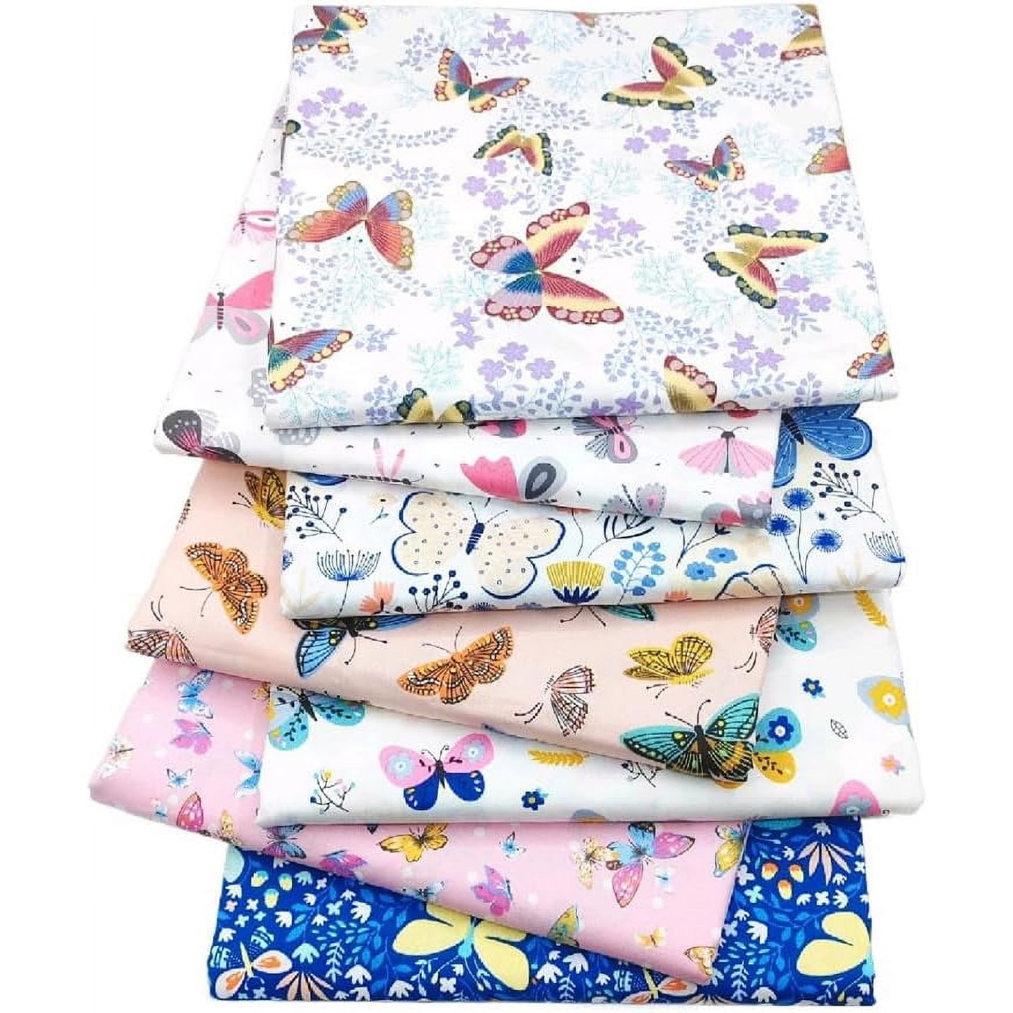 8PCS Cotton Fat Quarters 20 x 20 Butterfly Pattern Fabric Squares for Quilting Crafting DIY Projects