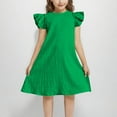thumbnail image 4 of Girls Ruffle Summer Dress Size 6 Flutter Sleeve Casual Sun Dress Vacation Midi A Line School Dresses Green, 8-9 Years, 4 of 7