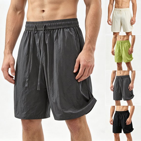 Daiosportswear Men'S Summer Quick Dry Nylon Shorts, Elastic Drawstring Waist Breathable Sports Shorts with Deep Pockets, for Running, Gym and Casual Wear Khaki XS