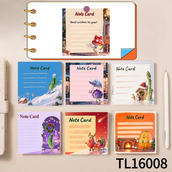 Note Cards with Charming Veggie - Themed Christmas Scenes (3.54×3.54 Inches) 100-Pack with105 Emoticon Stickers,Clean Removal for Note-Taking,Strong Adhesive for All Your Note - Taking Needs