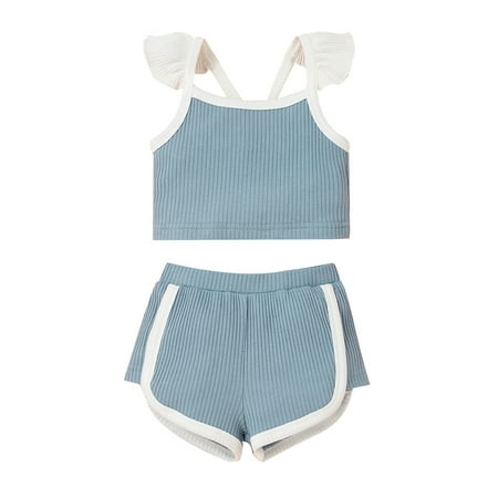 

Puloru Girl s Two Piece Set Newborn s Fly Sleeve Square Neck Tops Shorts