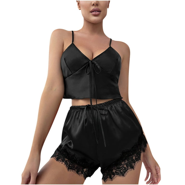 Luxury Silk Pajama Shorts in Black with Lace Trim