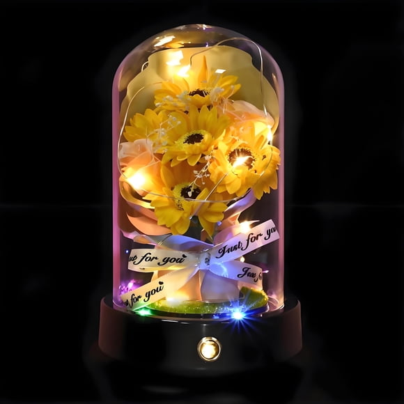 Lámpara de girasol QUELIEN con cúpula de cristal con cálida luz LED, 22 cm