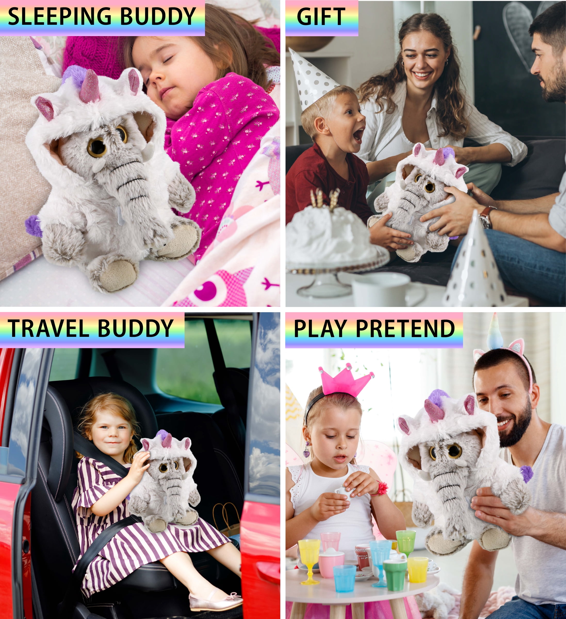 DolliBu Sitting Elephant Unicorn Plush Stuffed Animal Toy - Super Soft Bearcorn Dress Up with Removable Plush Unicorn Outfit, Cute Fantasy Wildlife Gift - 9 Inch