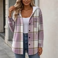 thumbnail image 5 of Bzdzmqm Womens Fall Winter Hooded Plaid Shacket Button Down Casual Loose Long Sleeve Oversized Coat for Women Trendy Outerwear with Pockets for Daily Wear, Purple XL, 5 of 6