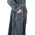 thumbnail image 4 of NY Threads Men's Hooded Fleece Bathrobe Plush Long Spa Robe, Grey, Large-X-Large, 4 of 7
