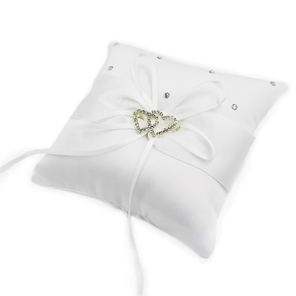 Cojín de anillo Cintas de raso Anillos de lazo Almohada Relleno completo Exquisito Accesorio de boda fácil de combinar Joyería Tienda Nupcial Kits de decoración para fiestas Blanco 15*15cm Bearachild HA075065-03