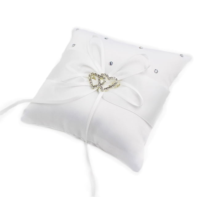 VONKY Ring Cushion Satin Ribbons Bowknot Rings Pillow Full Filling Exquisite Easy Matching Wedding Accessory Jewelry Shop Bridal White 15*15cm