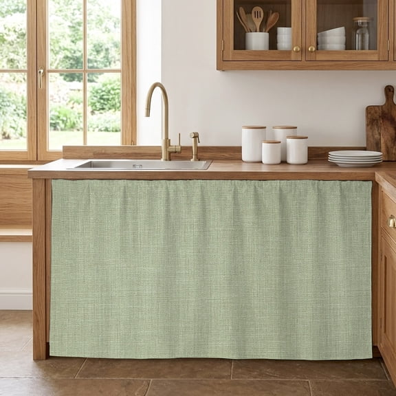 Vintage Linen Cabinet Curtains 32" W x 55" L, Pastoral Sage Green Linen Texture Farmhouse Under-Desk Privacy Dust Proof Drape Dishwasher Curtain Sink Skirt for Kitchen Closet Bathroom Laundry