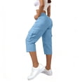 thumbnail image 5 of Bloomae Womens Capris with Multi-Pockets Loose Fit Casual Stretch Elastic Waist Capri Pants Dressy Lightweight Ladies Baggy Cargo Pants for Hiking Light Blue L, 5 of 8