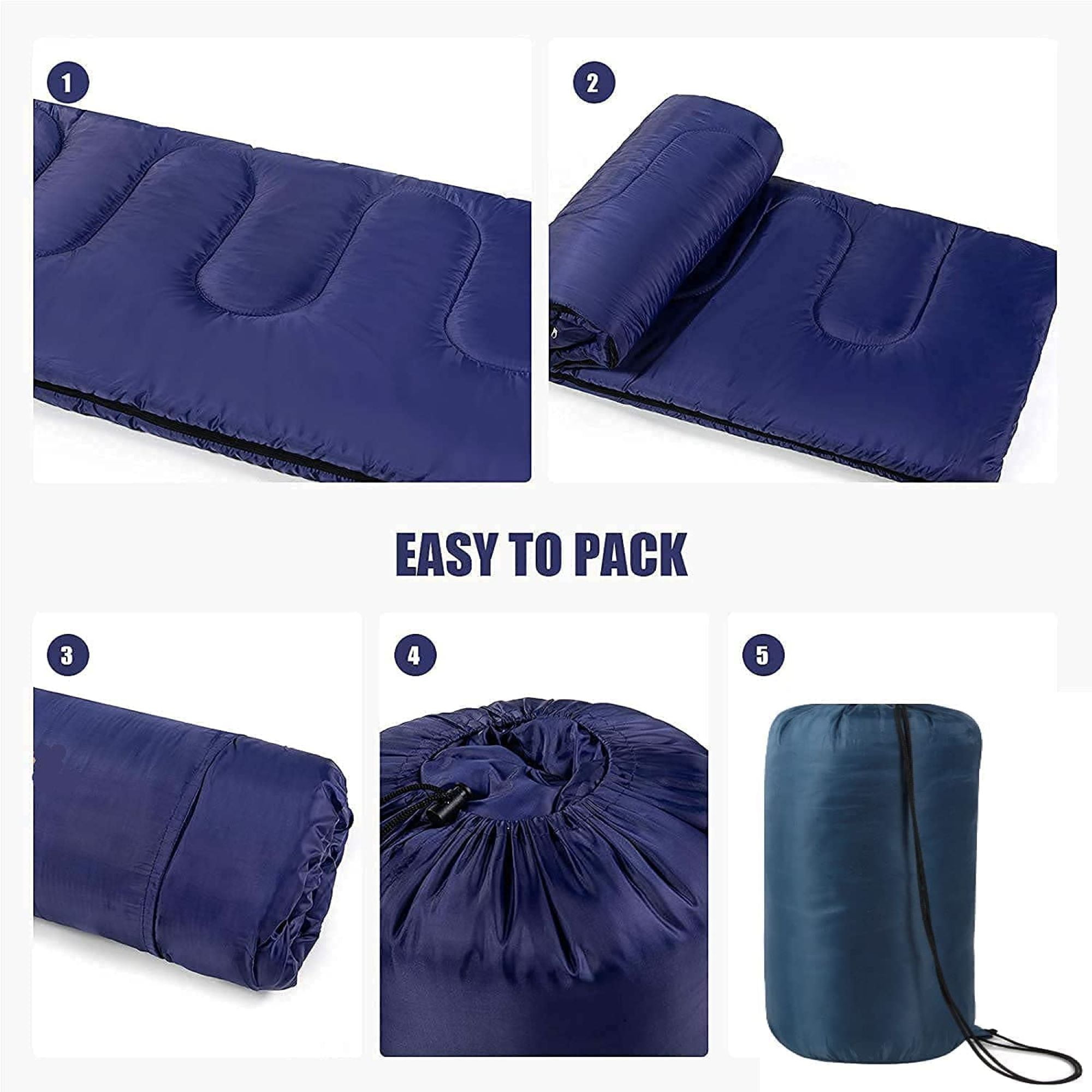 10 Pack Bulk Wholesale of Cold Weather Envelope Sleeping Bags for Adults, Kids, Homeless, Camping, Indoors, Outdoors - 10 Count Sleeping Bags in Navy Blue - 71"L x 30"W