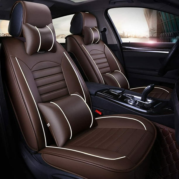 Luxury Car Seat Cover Waterproof Leather Automotive Seat Covers Full Set with 2 Pillows
