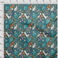 thumbnail image 3 of oneOone Cotton Jersey Teal Blue Fabric Leaves & Flowers Floral Diy Clothing Quilting Fabric Print Fabric By Yard 58 Inch Wide, 3 of 4