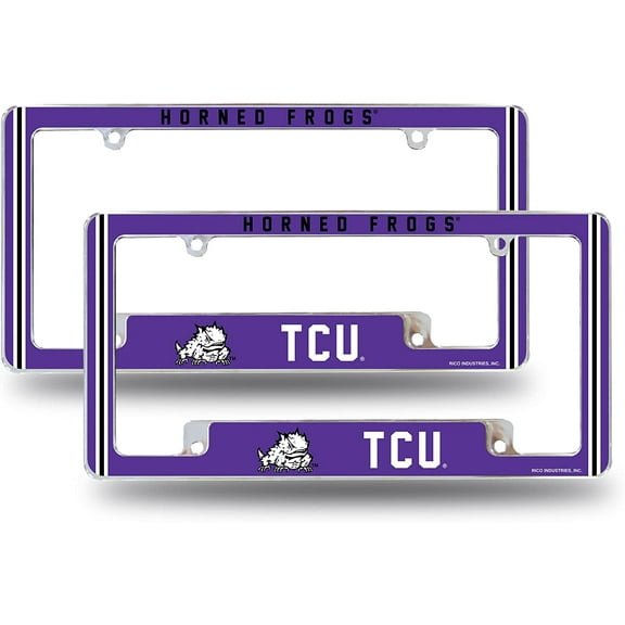 Texas Christian TCU NCAA Horned Frogs (Set of 2) Chrome Metal License Plate Frames with Bold Full Frame Design
